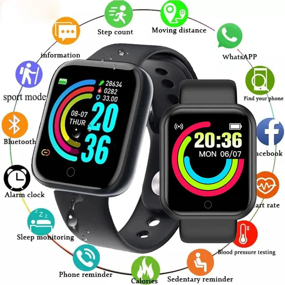 Smartwatch D20 – Relógio Inteligente y68 Esportivo Bluetooth Android/iOS – Com foto Na Tela