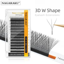 NAGARAKU 3D W Shape Natural Soft Light Handmade Fan Lashes Extensions - C