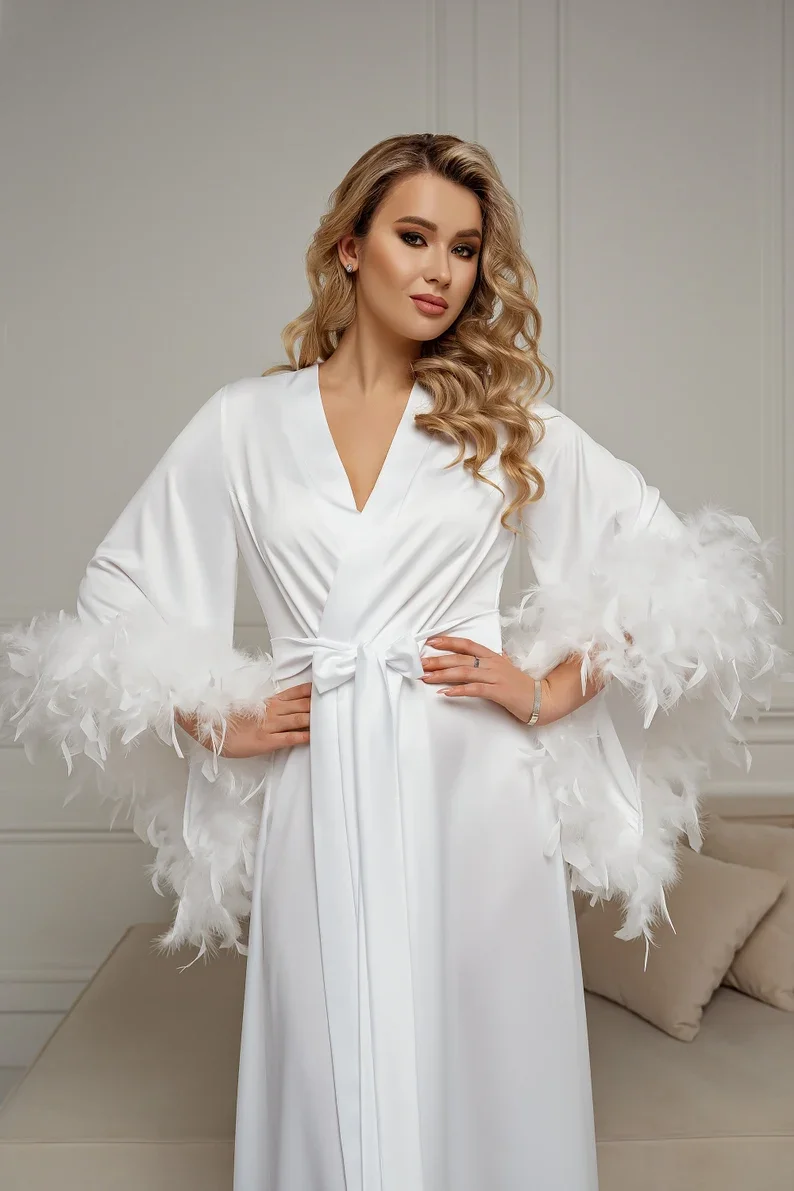 Bridal white dressing gown. Boudoir long robe and midi slip dress. – Fayna  Boutique