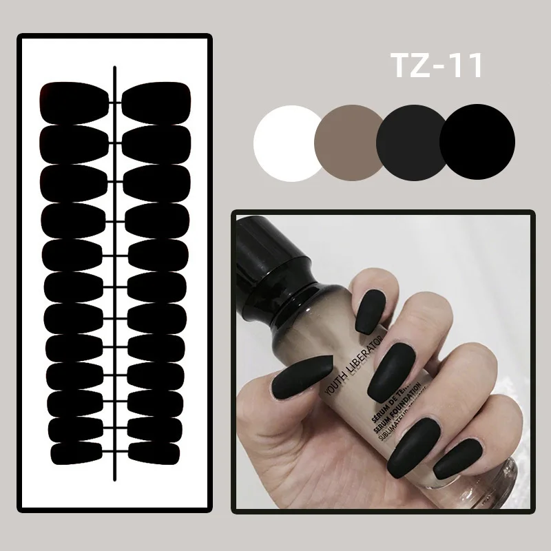 24Pcs/Set Long Round Head Bright Solid Color Press On Acrylic Nail Art Fake Nails Finished Wearing Manicure Reusable False Nails