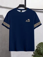T-shirt pour homme, t-shirt décontracté noir et doré pour homme, imprimé avec le motif « King » couronne + bras, vêtements de luxe léger, personnalité 4