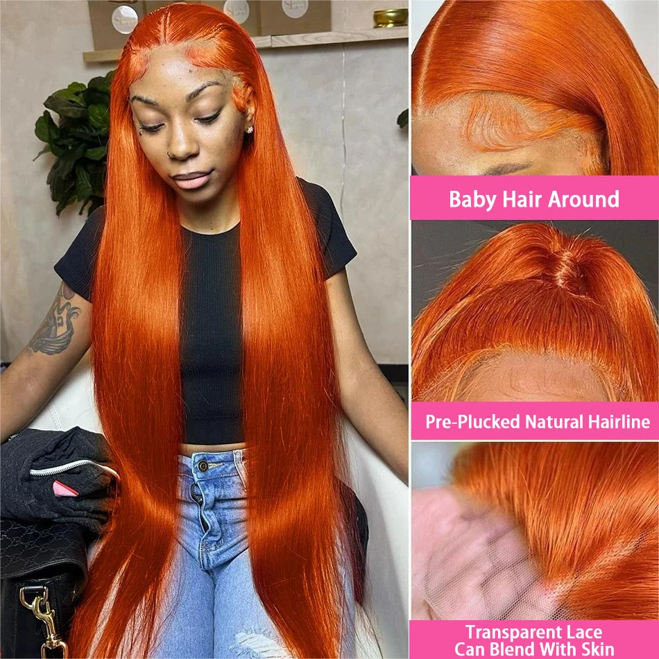 Human Hair Wigs 30 38 Inch Ginger Orange Bone Straight 13x6 Lace Front Human Hair Wig Brazilian 13x4 HD Transparent Lace Frontal Wigs