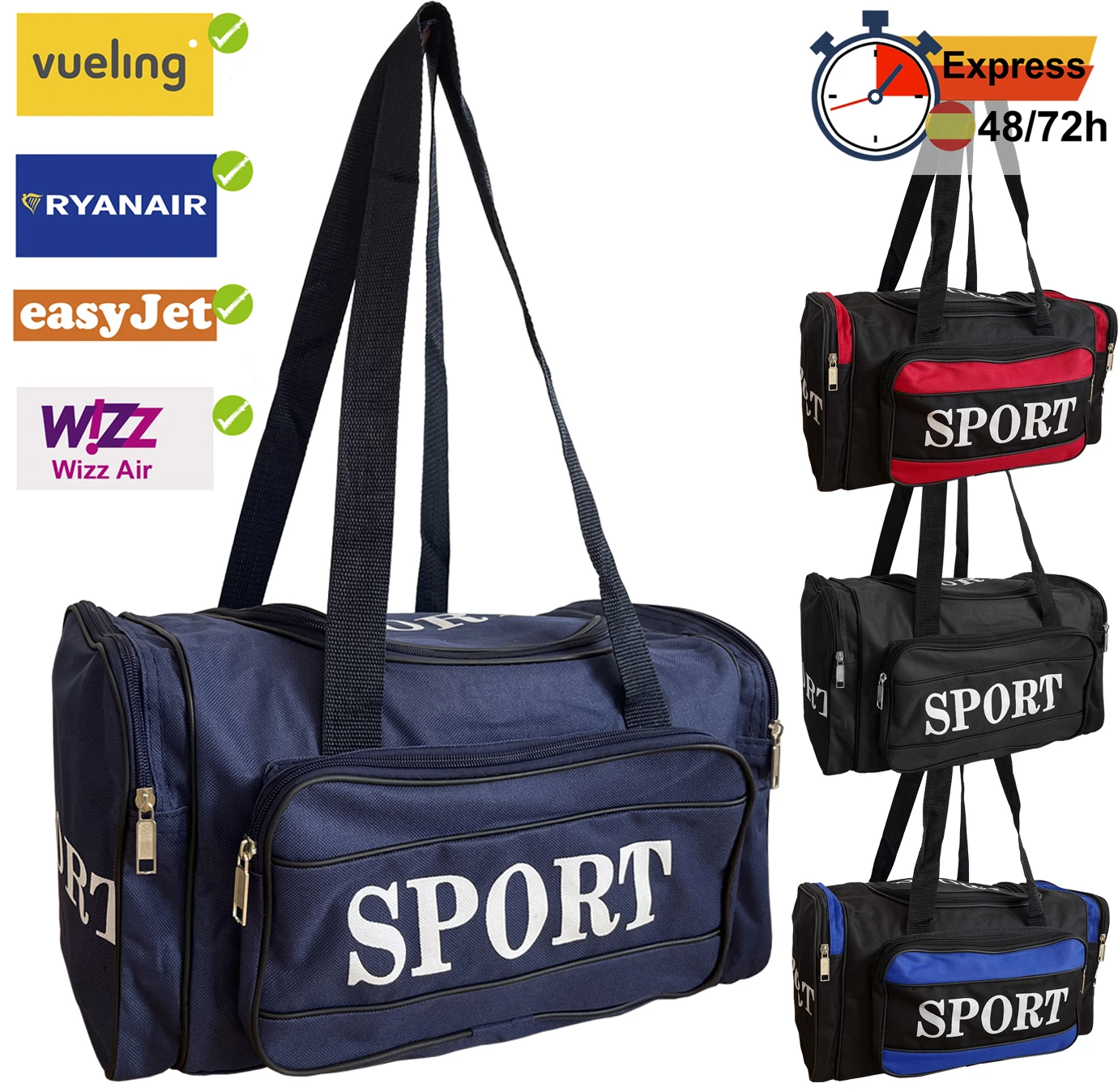 Bolsa para volar 40x20x25 cm Deportiva Gimnasio Compatible Low cost Vuelos Ryanair Vueling Easyjet Wizzair Transavia Equipaje Gratis Bajo el Asiento Compatible de Mano para Cabina 40 25 Azul Rojo Negro| | - AliExpress
