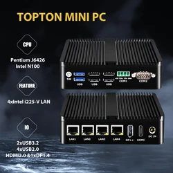2023 New 2.5G Soft Router Pentium J6426 N100 4x Intel i225 Nics 2xUSB3.2 4xUSB2.0 Fanless Mini PC Firewall Appliance VPN Server