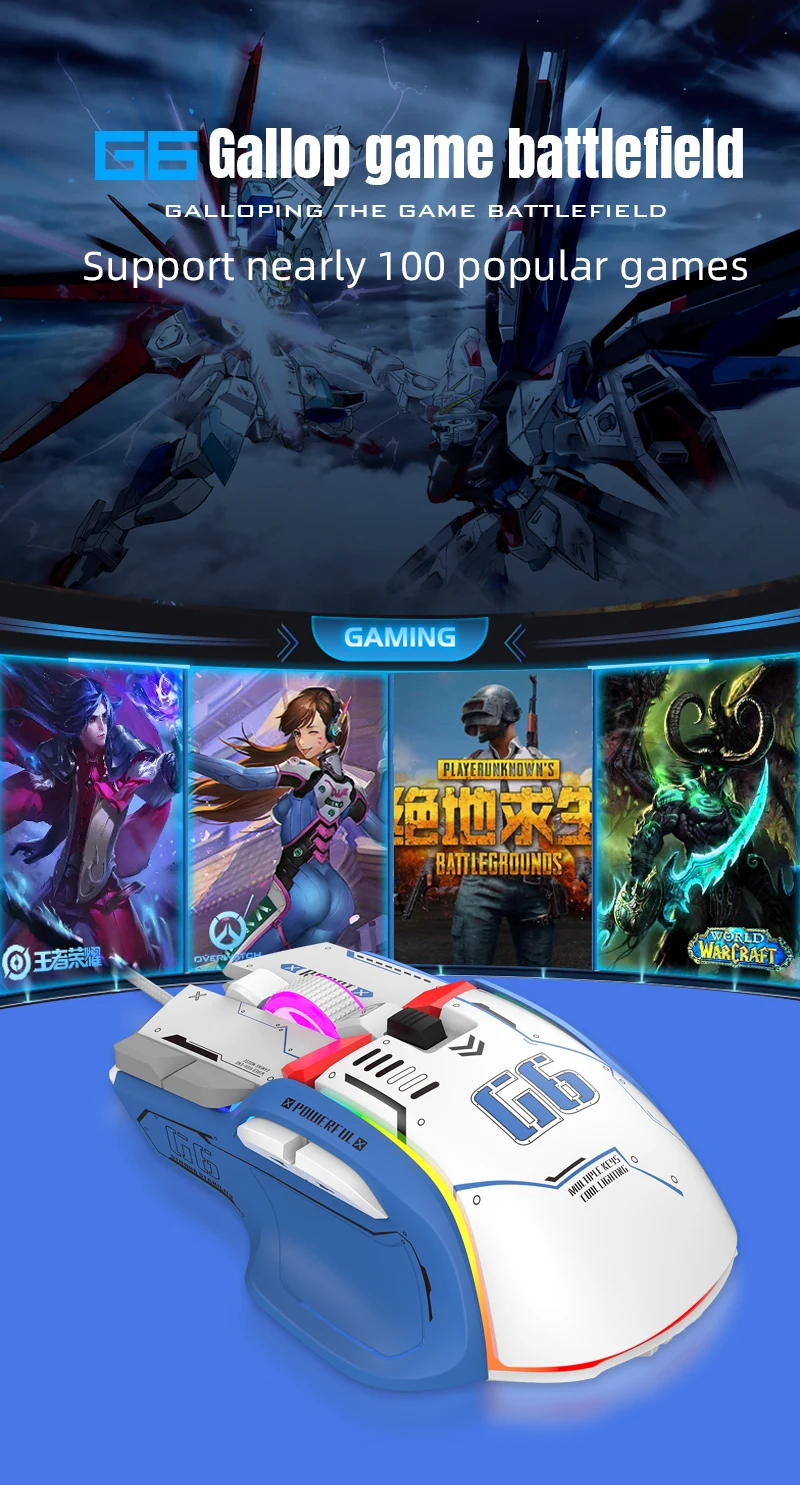 Mouse sem fio Gaming Mouse Wired Computer