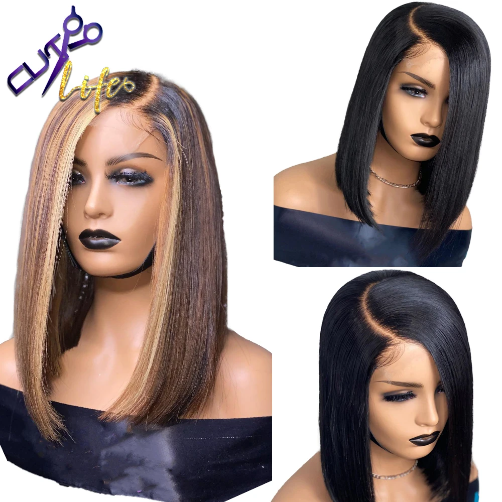 Bob Highlight Straight 13X4 Lace Front Wig Human Hair Wig for Women Brazilian Remy Hair 4X4 Lace Closure Wigs Side Part,human hair wig,lace front wigs