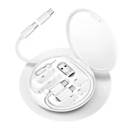 Universal 60W Multi - USB Charging Cable Kit with Lightning, Micro, and Type C Adapters (White)