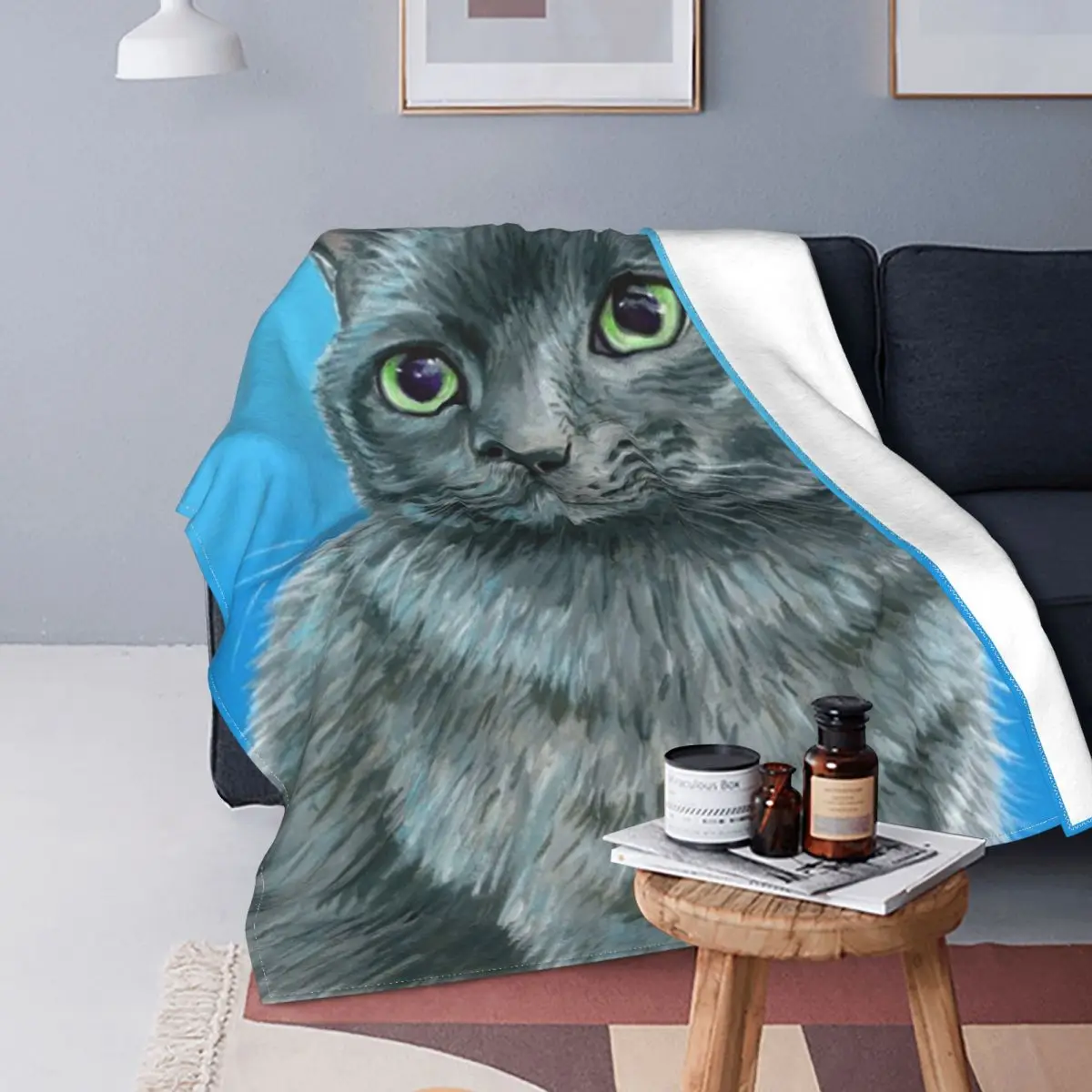 

Colorful Cute Gray Cat Flannel Blanket Anmal Bedroom Sofa Blanket Comfortable Warm Flannel Blanket Travel Cover Blanket Gifts