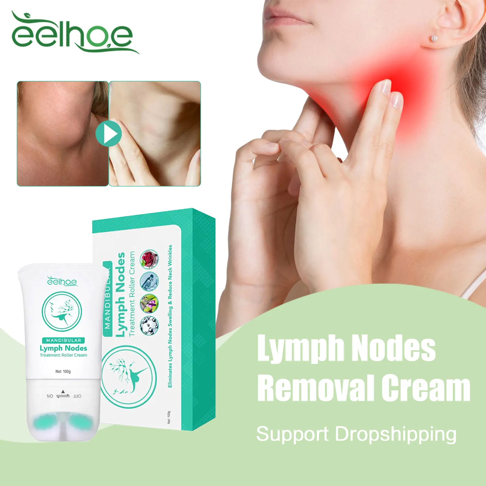 Lymph Node Removal Cream Thyroid Gland Treatment Thyroiditis Pain Relief Cure Sore Throat Anti Swelling Lymphatic Detox Roller