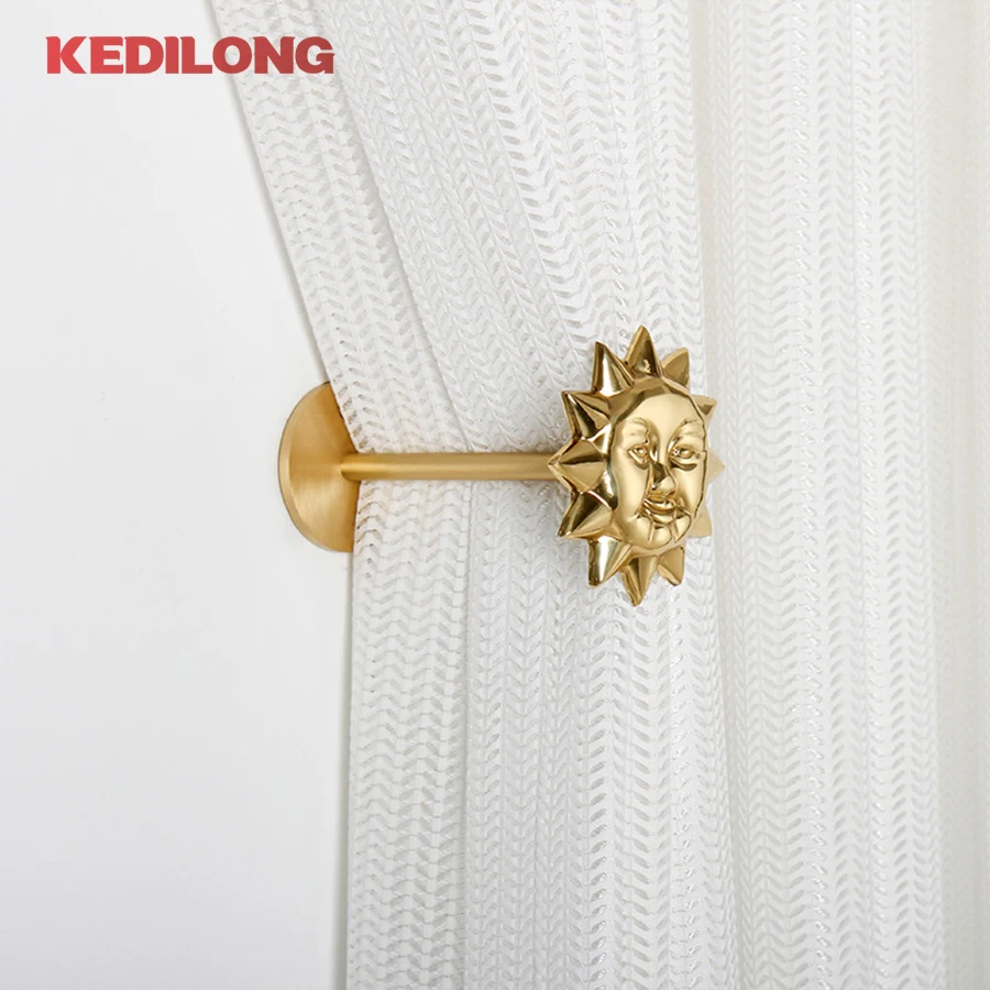 KEDLO French retro light luxury sun shaped golden curtain hook, living room bedroom curtain, moon hook