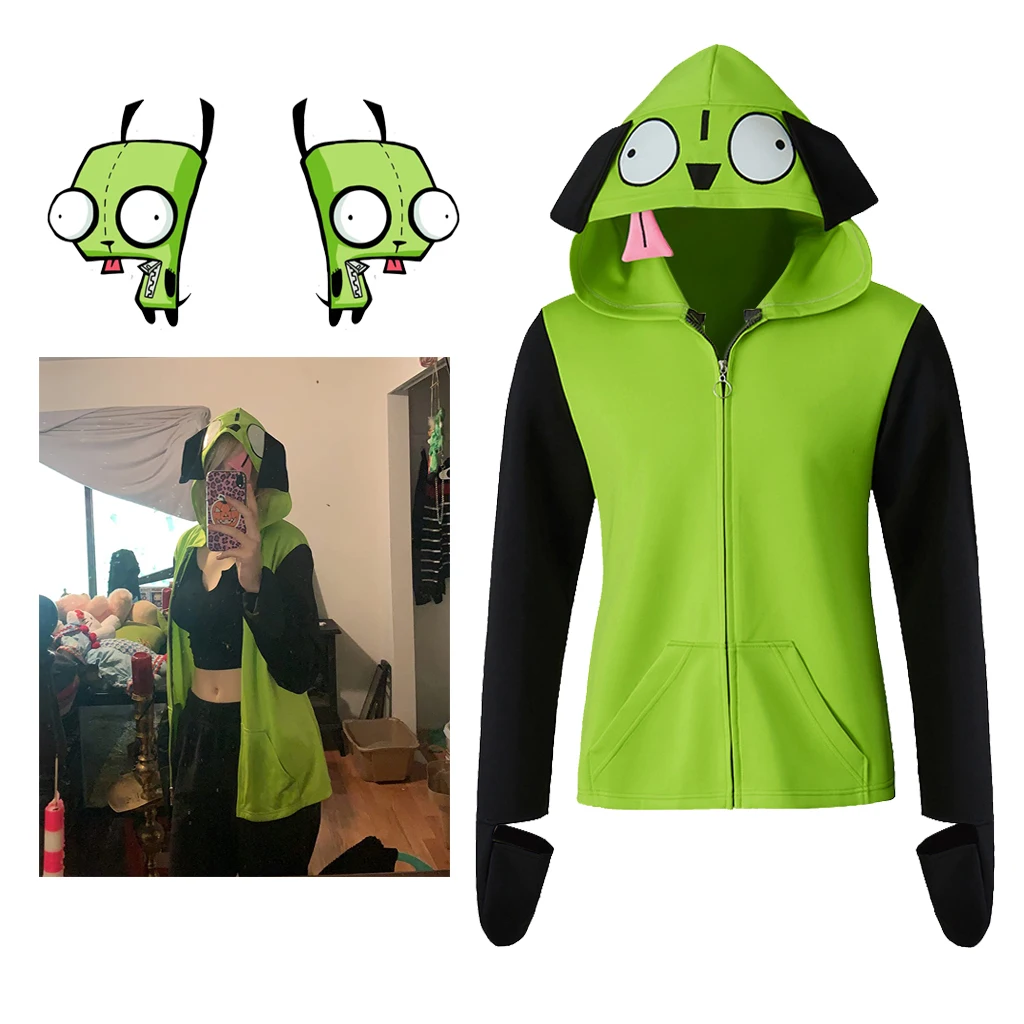 in Stock）cartoon Invaders Zim Cosplay Costume Alien Zim Gir Doom Green  Hoodie Top Coat Adult Men's Halloween Zip-up Coat - Cosplay Costumes -  AliExpress