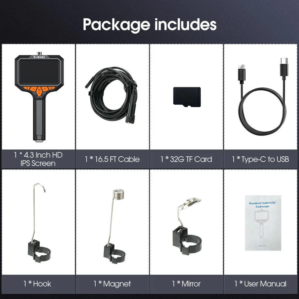 SVBONY SM501 Industrial Endoscope 4.3-inch IPS Display Screen Borescope Semi-rigid cable Pipeline Mechanical Inspection mini endoscope camera