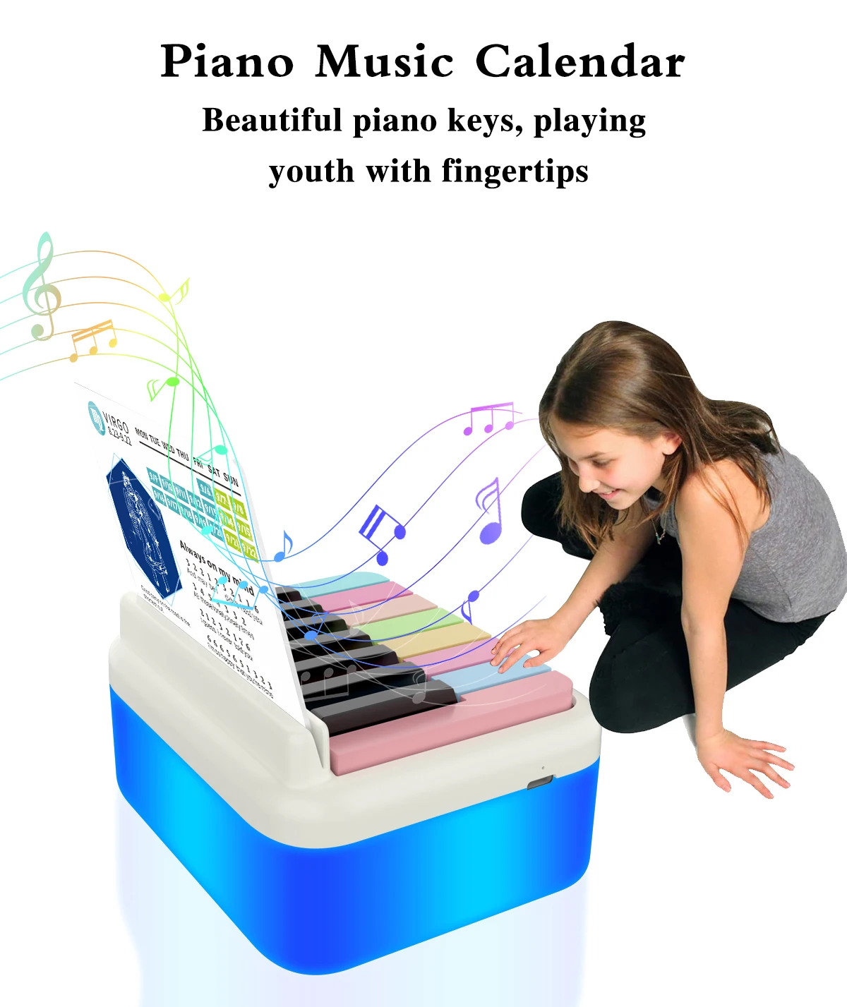 Playable Piano Desk Calendar , USB Rechargeable Mini Piano Calendar Volume Adjustable, Gift for Family and Friends (White)