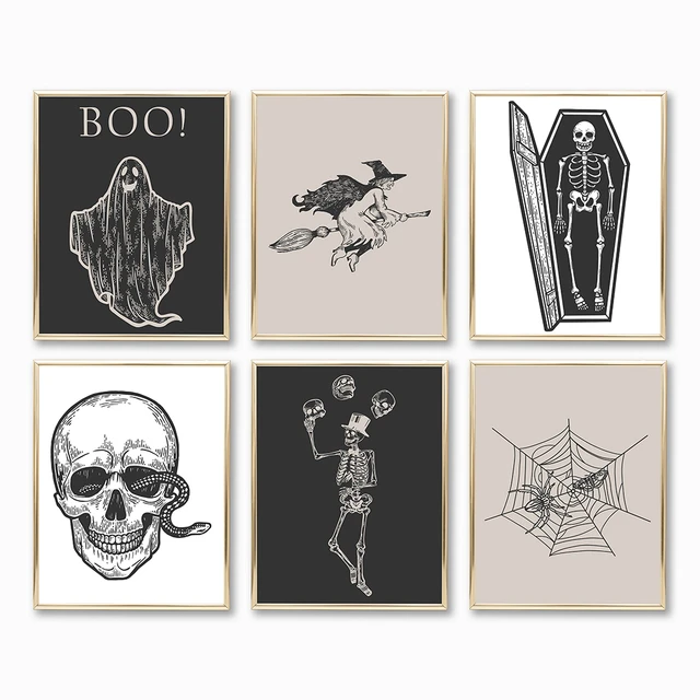 Halloween Wall Art Print Skull Spooky Ghost Witch Skeleton Canvas Painting  Retro Abstract Poster Pictures Home Decor Gifts _ - AliExpress Mobile