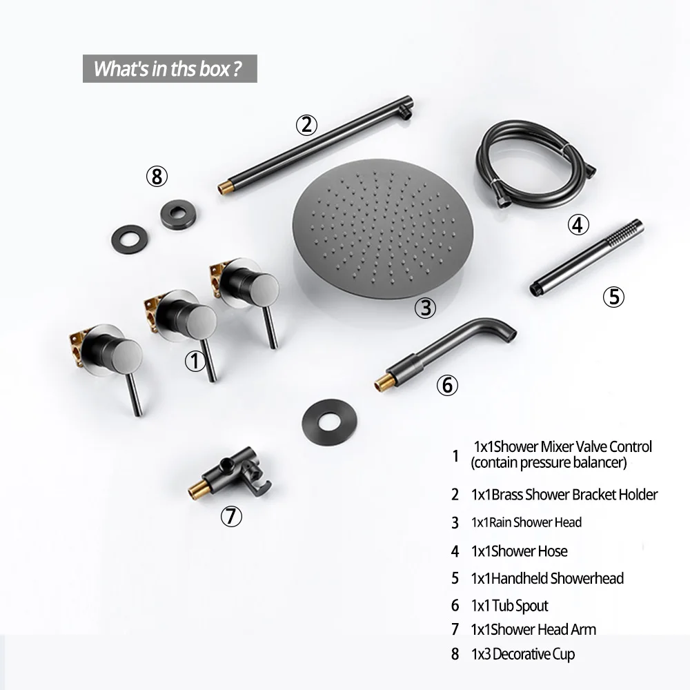 Gunmetal Shower Faucet Set Bathtub Mixer Tap Wall Mount Rainfall Head Kit Solid Brass With Bath Spout 150/210/260MM Handshower For Shower Head,Shower Set