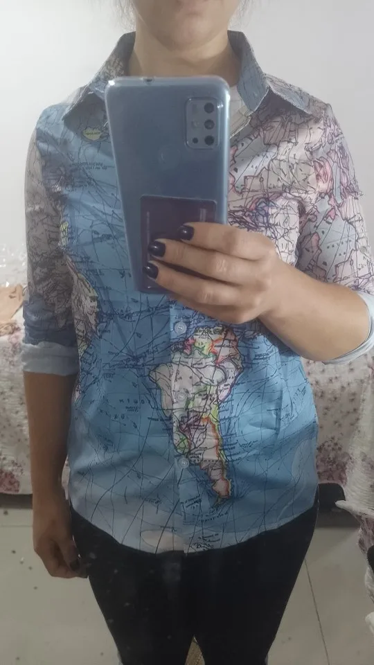 World Map Print Long Sleeve Shirt photo review