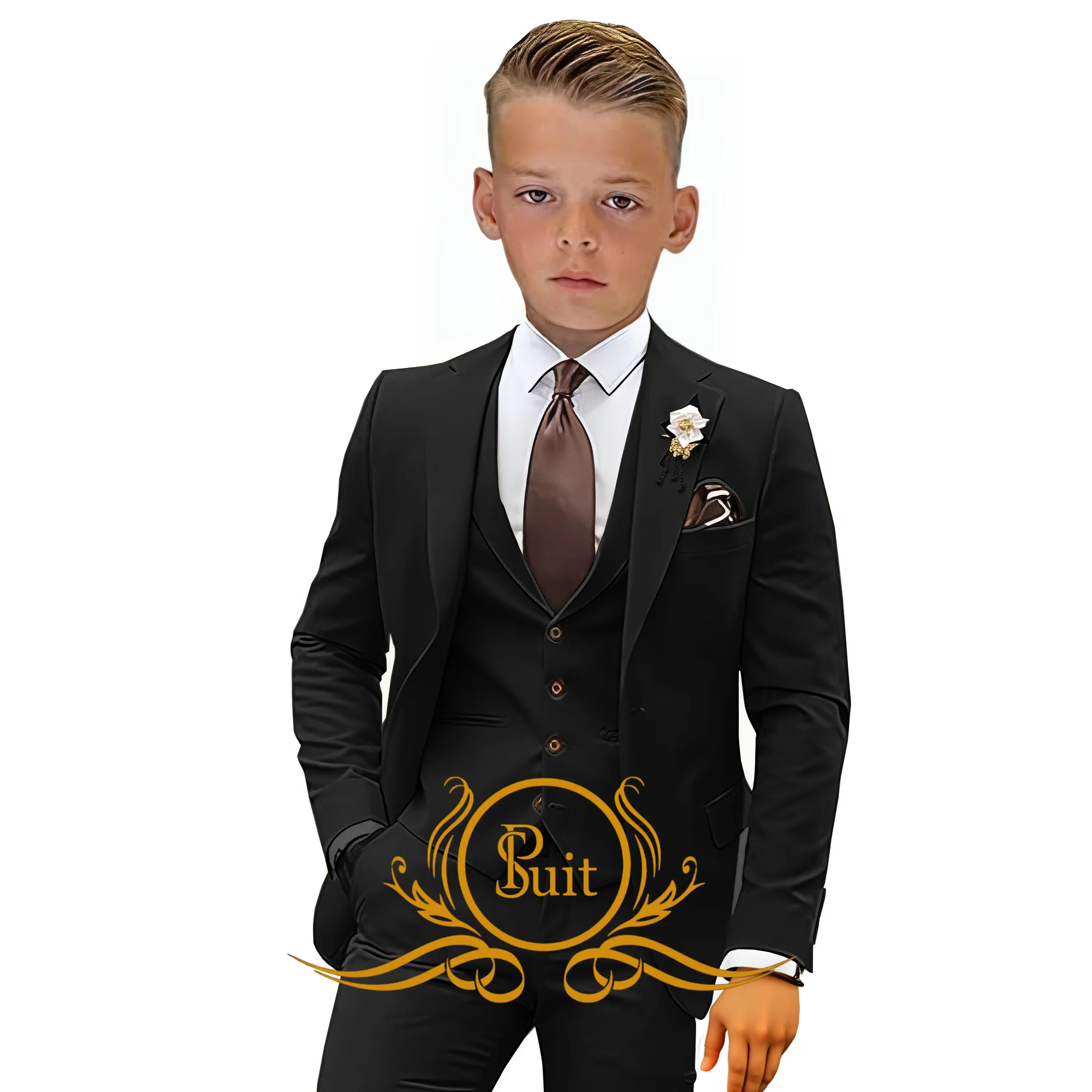 Boys Suit Wedding Tuxedo Jacket Pants Vest 3 Pieces Set Fashion 2-16 Years Old Complete Clothes for Kids