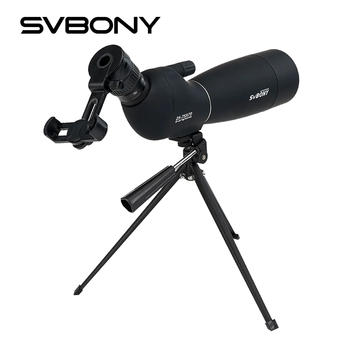SVBONY SV28 PLUS 25-75X70 Focusing Spotting Scope Monoculars With Desktop Tripod And Smartphone Adapter For Target Shooting