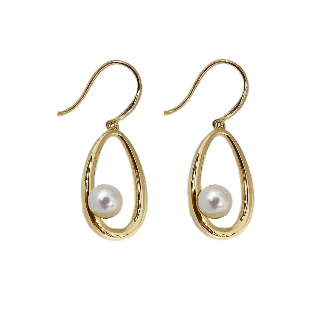 

MADALENA SARARA 5mm-6mm Freshwater Pearl Women Earrings 18K Gold Long Hook Dangle Earrings Au750 Stamp