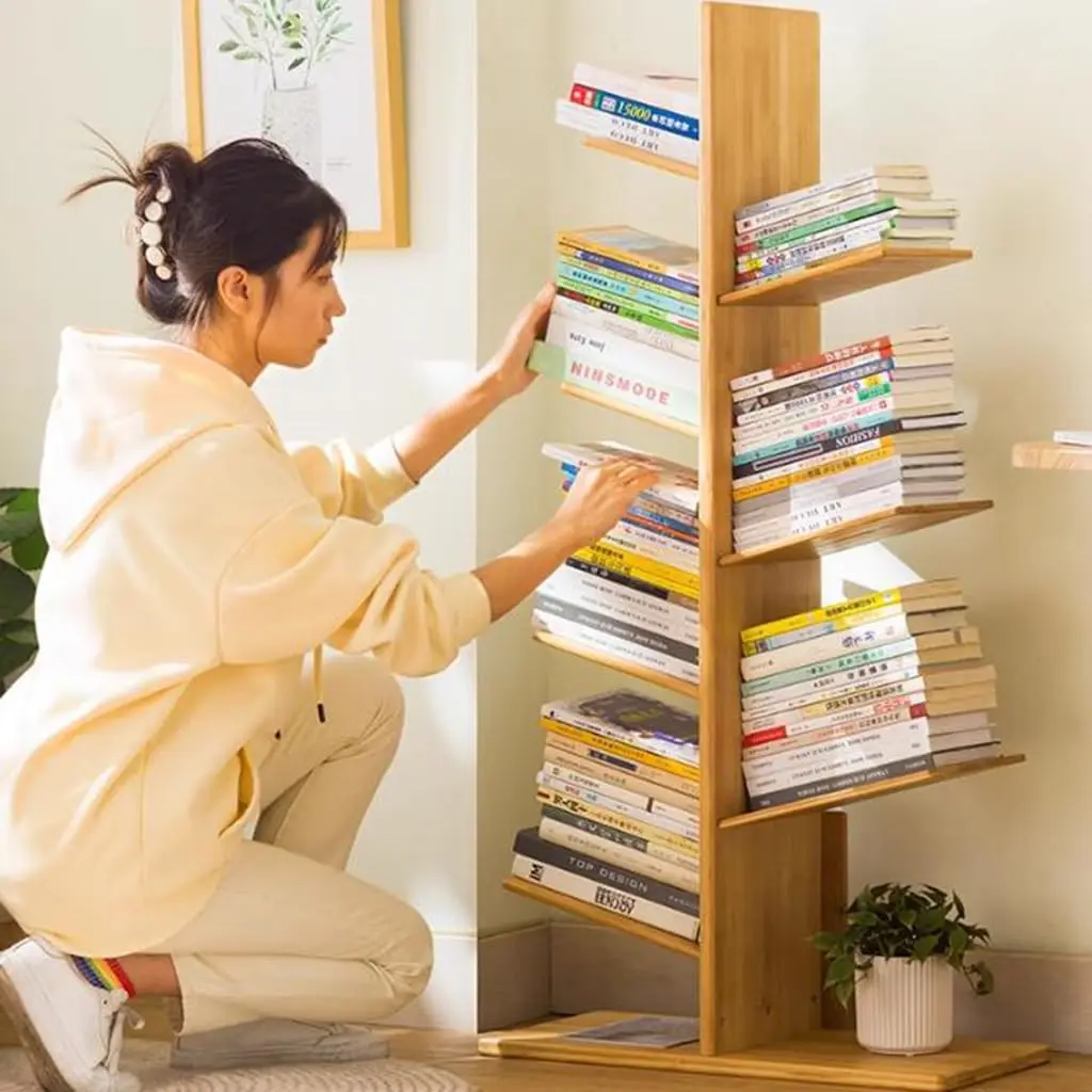 나무 책장 바닥부터 천장까지 기하학적인 책장, 독립형 책장, CD 책 유틸리티 정리함, 거실 침실용