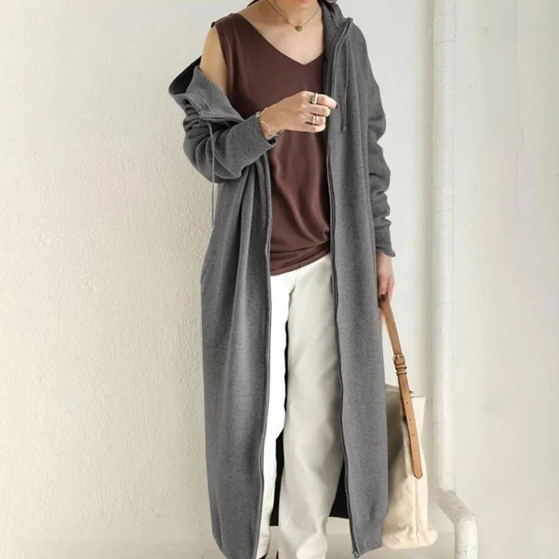 Women jacket Ladies Hooded Long Jacket Coat Outwear Fleece Hoodies Autumn Winter Loose Casual Female Women Long Trench Coat Overcoat Oversize