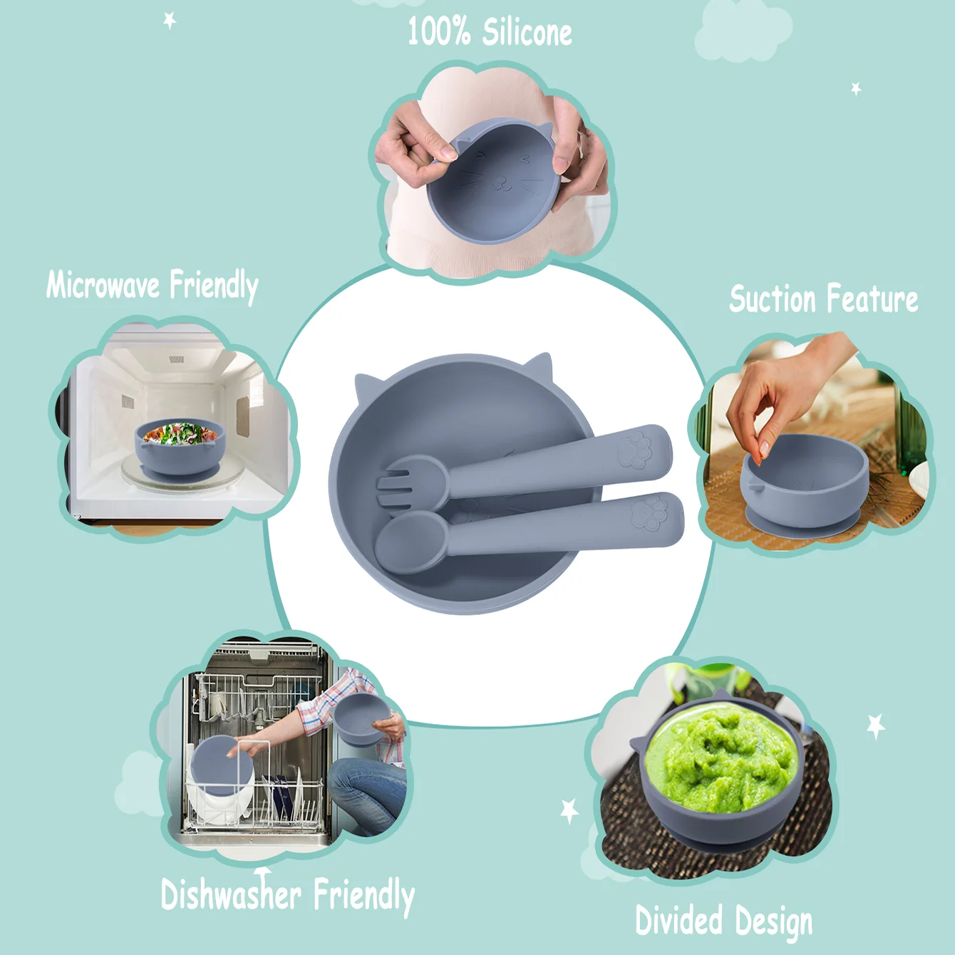 Baby Silicone Suction Bowl Plate Feeding Spoons Food Tableware BPA Free Non-Slip Baby Dishes Food Feeding Bowl 3PC/set