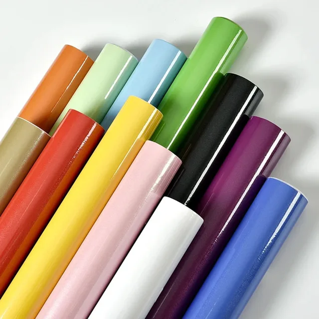 สีขาว DIY PVC Self-Adhesive วอลล์เปเปอร์เก่าเฟอร์นิเจอร์ตกแต่งสติกเกอร์ห้องครัวตู้ Moisture-proof กันน้ํา Wallpape 1