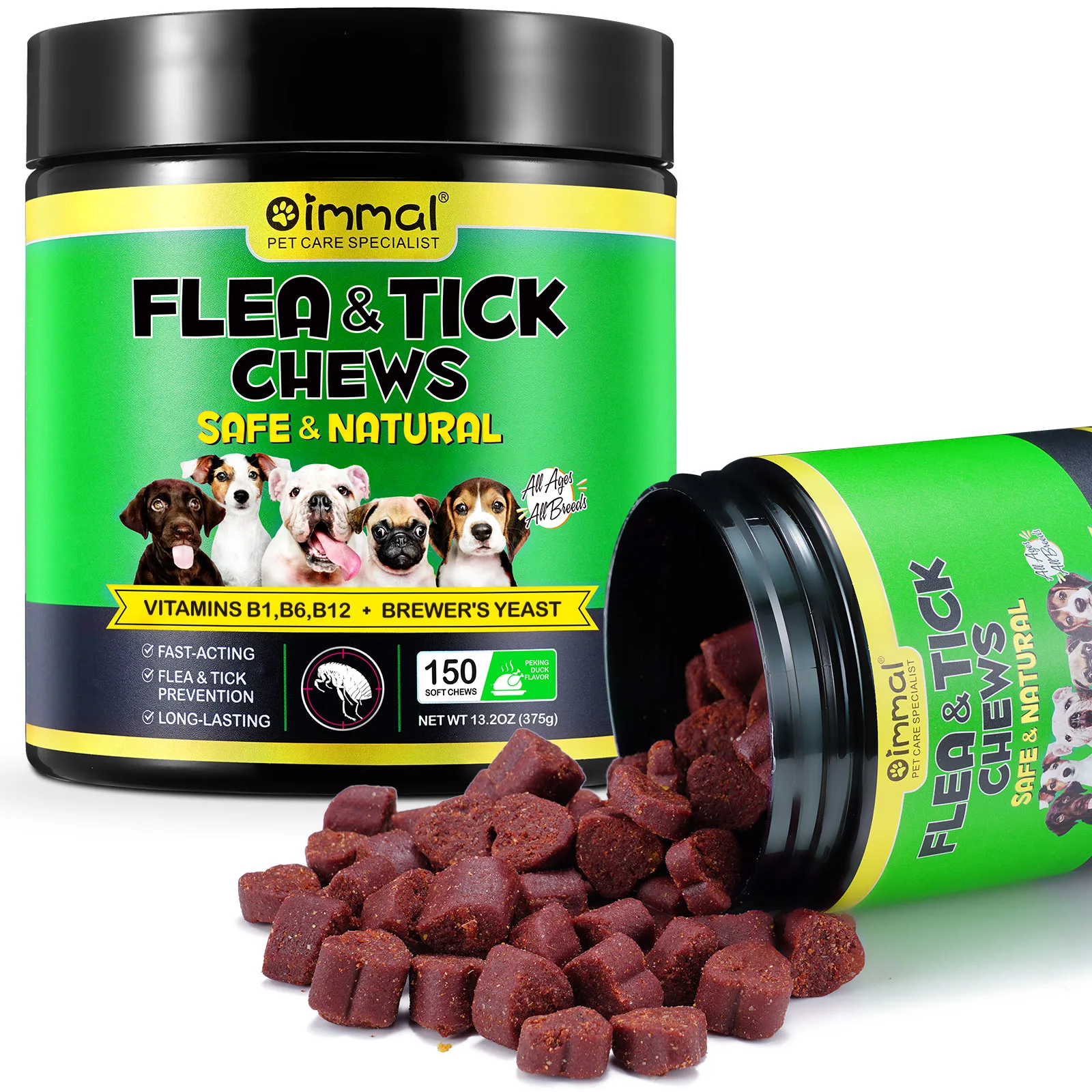 Flea and Tick Prevention Chewables 150 pcs Peking Duck Flavor Supplement For Dogs Oral Flea Pills Pest Defense All Breeds & Ages