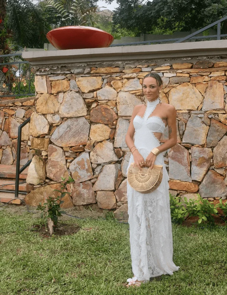 Sexy Lace Patchwork Dress Women Hollow Out Sleeveless Party Club Long Skirt See Through Halter Evening Gown Vacation Lady Robes photo review