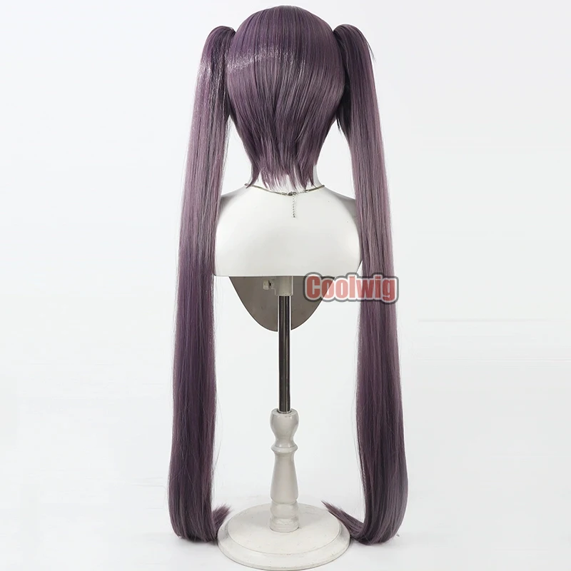 Coolwig 합성 머리 사이토 후로푸시 코스프레 가발 블리치 사이토 후로푸시 100cm 긴 다크 퍼플 포니테일 가발 내열성