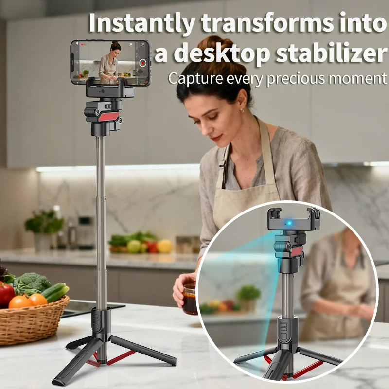 QAML C10 Selfie Stick Tripod & Gimbal With 360° Face Tracking. Includes Remote, Perfect For Live Streaming And All_voghion.com