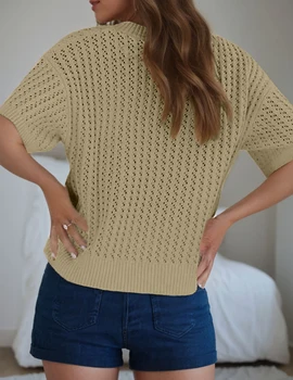 Fashion Tops Unique Design V-Neck Knitted Commuter Short-Sleeved T-Shirt Casual All-Match tops, Women's Clothing 2