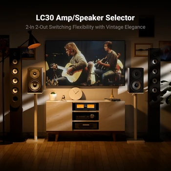 Fosi Audio LC30 Amplifier Speaker Switcher 2-in-2 Out Dual Analog VU Meter Audio Switcher Box with DB Panel Display with Remote 3