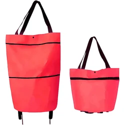 Foldable Waterproof Rolling Shopping Cart and Handbag (Red)