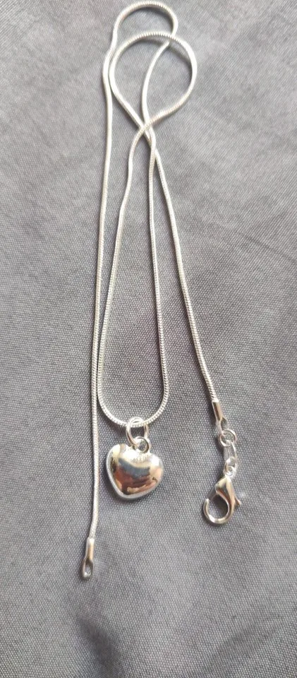Collar fino de Plata de Ley 925 con forma de corazón liso, cadena de serpiente de 18-24 pulgadas para mujer, abalorio de boda, joyería de moda de lujo photo review