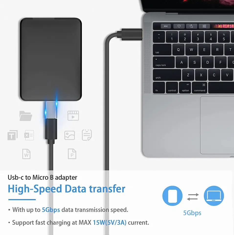 Adattatore USB Micro B 3.0 Maschio A USB C Femmina – 2 Pezzi, 5 Gbps, Plug-and-Play Per Hard Disk E Fotocamere