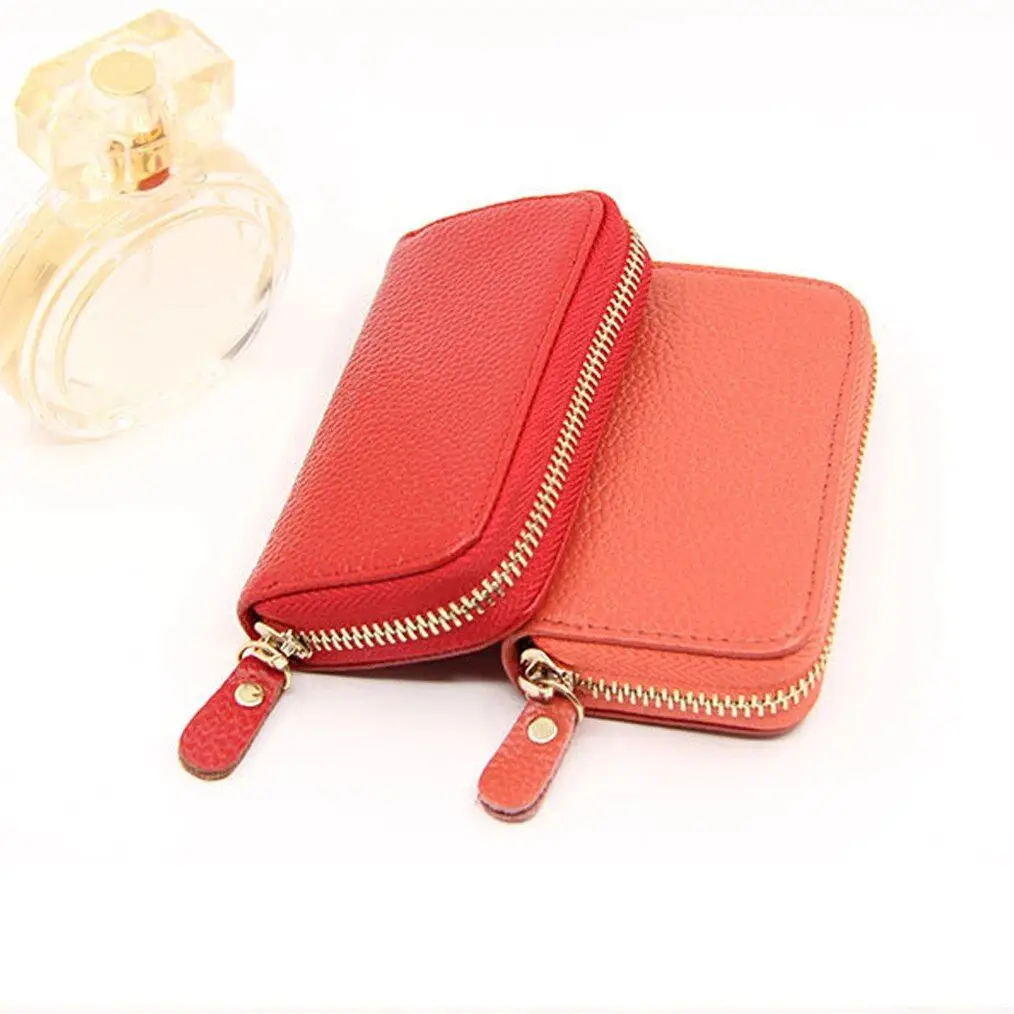 

Leather Key Case Card Holder Zipper Solid Color Purse Wallet Holder Fashion Pouch For Housekeeper Purses Yellow