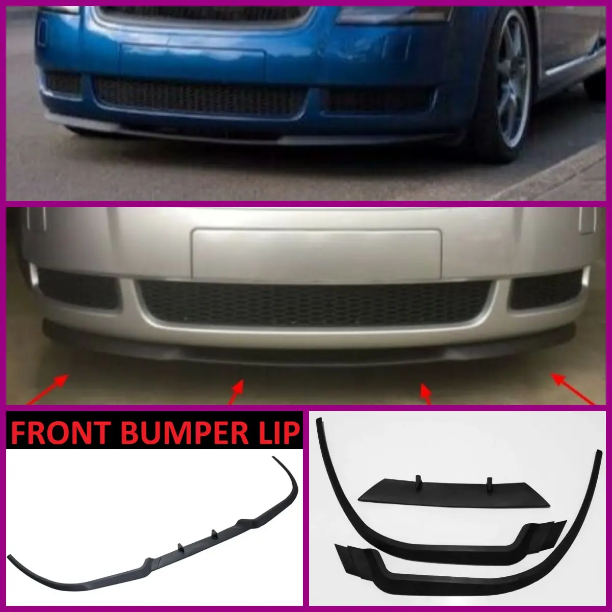 Per Audi Tt Mk1 8N Cupra R Spoiler Anteriore Paraurti Lip Euro Spoiler Lip Universal 3 Pcs Body Kit Splitter Accessori Auto Protector