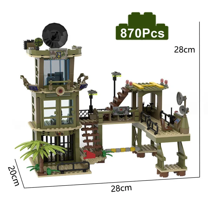 

MOC Military Series 870Pcs Land War Command Center Model Building Blocks WW2 Military Base With Soldier Weapons Bricks Toys Gift