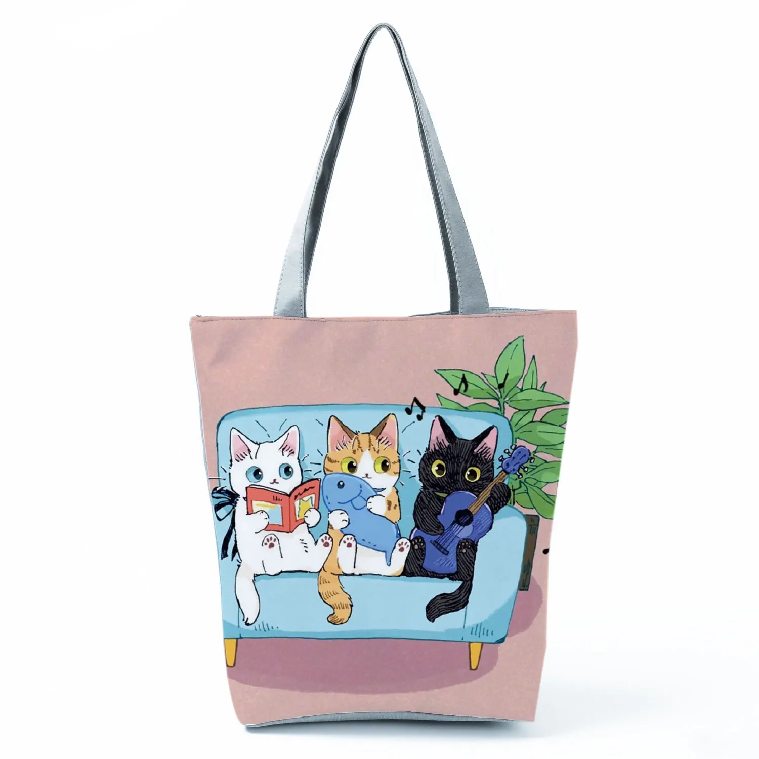 Customize Cute Oil Paint Cat Painting Print Women's Designer Tote Bags Fabric Eco Reusable Shopping Shopper Bag School Book Bag designer bags Totes