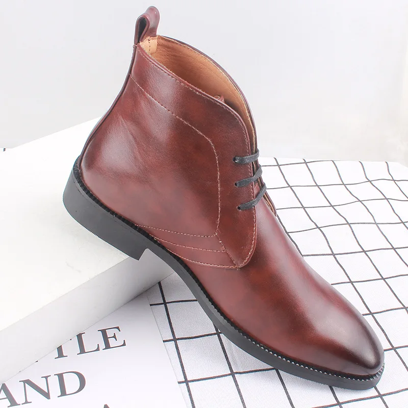 

New fashion lace up Chelsea boots men's casual mid-high ankle boots men's shoes