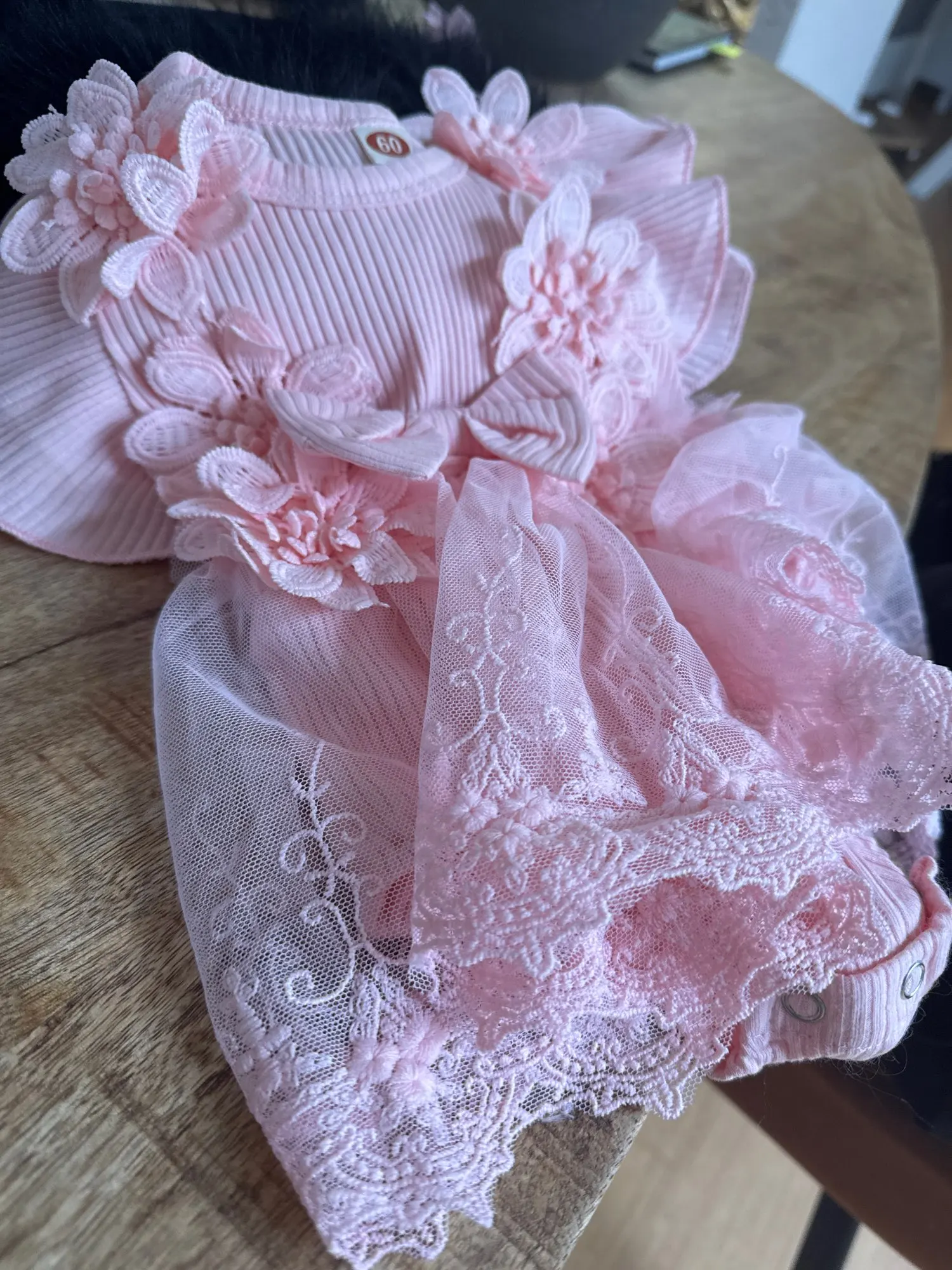 Infant Baby Girl Lace Romper with Tulle Dress and Flowers Bodysuit photo review