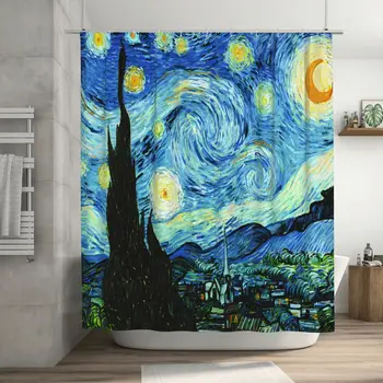 1 fodera per tenda da doccia artistica ispirata a Van Gogh, perfetta per la decorazione del bagno, include 12 ganci 1