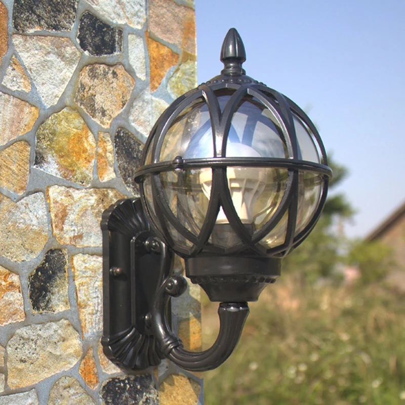 Outdoor Waterproof Anti-rust Wall Lamp E27 Round Thick Glass Ball Bronze European Courtyard Retro Decor Lighting Sconce Fixture