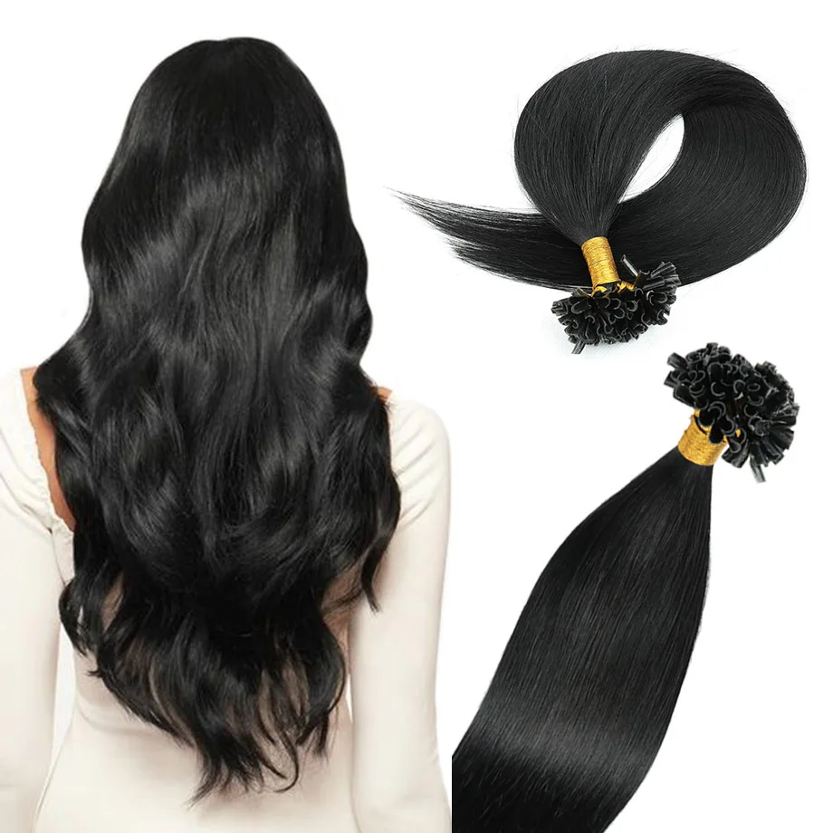 

U Tips Hair Extensions Real Human Hair Jet Black Italian Keratin U Tip Fusion Extensions Straight Brazilian Hair 100 Strands 50g