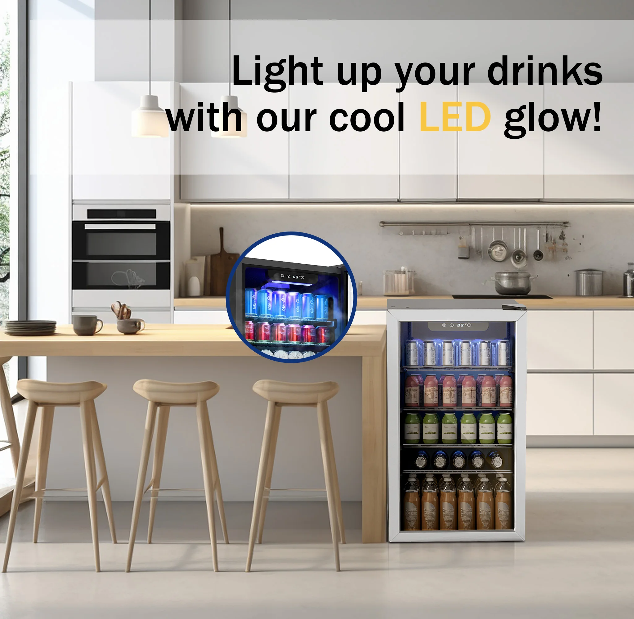 Beverage Refrigerator and Cooler, 125 Can Mini fridge with Glass Door for Home/Bar/Office, Silver