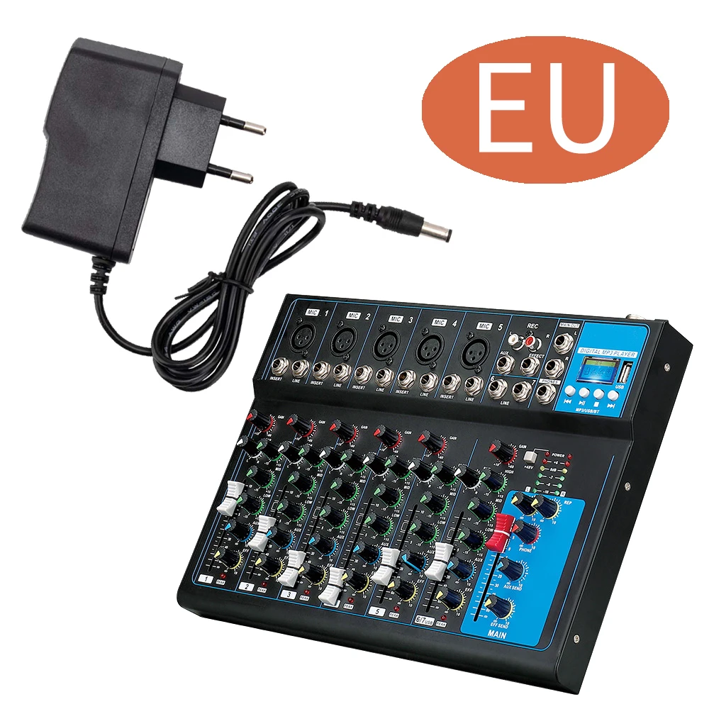 Table De Mixage Audio 7 Canaux Bluetooth USB - Pour DJ, Karaoké, Home Studio, Réunions, Amplificateur Intégré