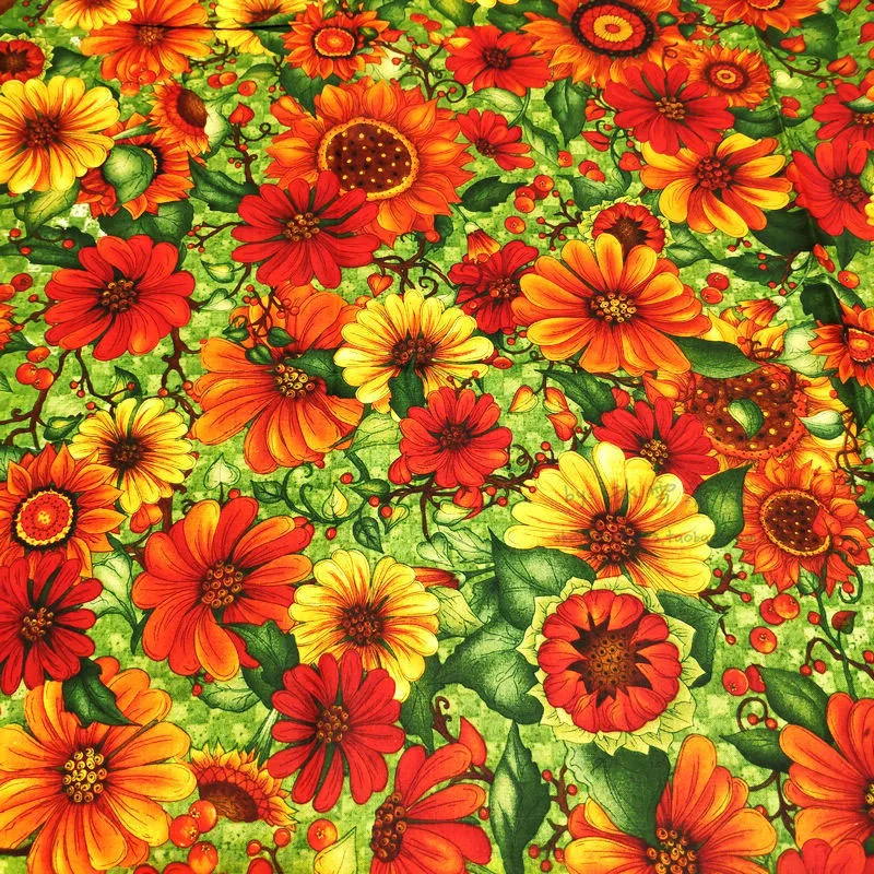 Bx1009 - Bty 1 Yard Cotton Woven Fabric - Floral Print, Autumn Sunflower  Chrysanthemum - Fabric - AliExpress