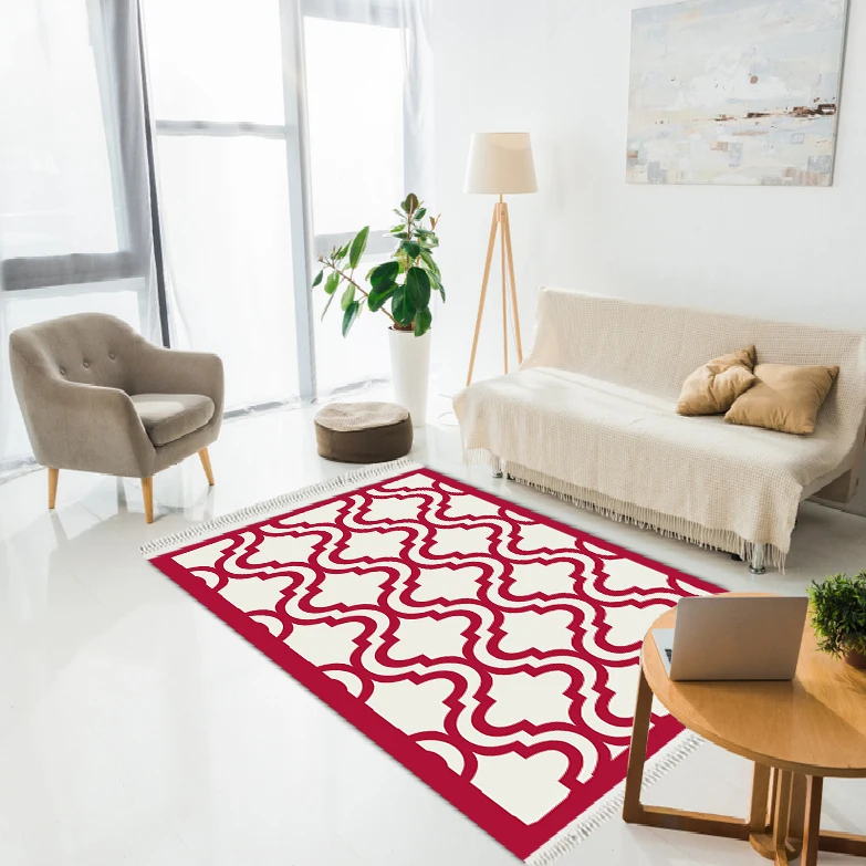 

Ethnic Moroccan Patterned Modern Decor Printed Carpet Dried Berry & White color Bedroom and home decoration gift