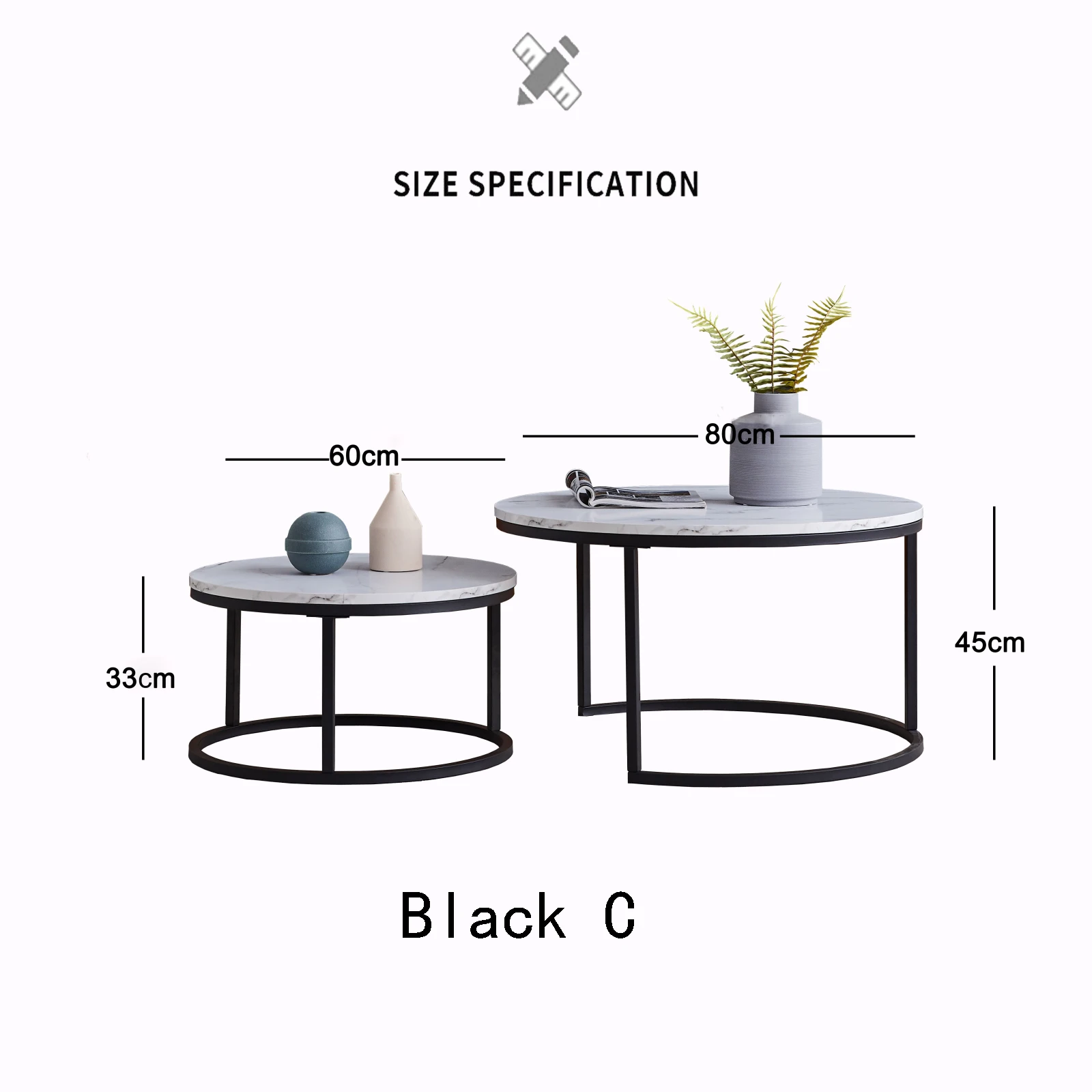 ROSAHQNDA 2 moderne Couchtische, stilvolle Satztische mit stabilen Ständern, moderne Möbel für das Wohnzimmer – Detail 6